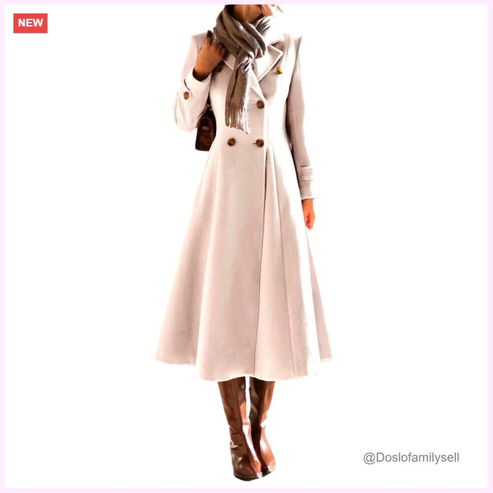 Long Wool Trench Coat Double Breasted Classic Elegant Office Wear Slim Fit